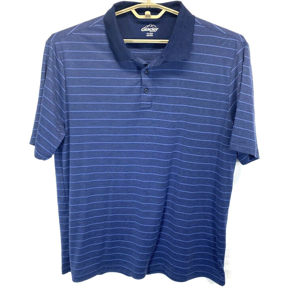 Glacier Performance Men's Polo Shirt XXL 2XL Blue Striped Golf Casual RN112727